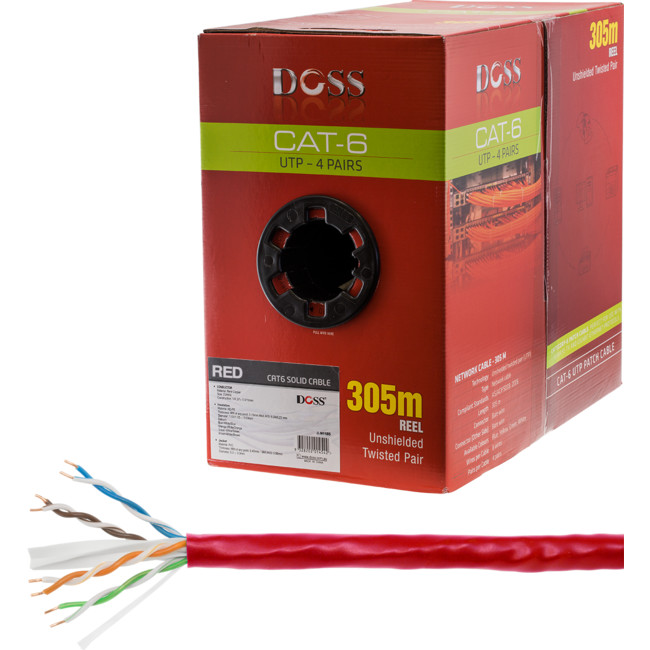 C6RRED 305M CAT6 SOLID CABLE RED (SOLD AS 305M ROLL ONLY)