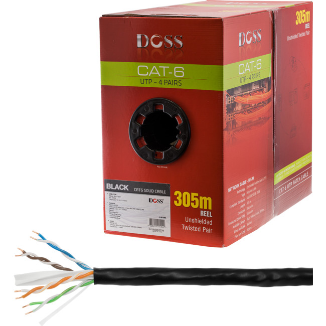 C6RBLK 305M CAT6 SOLID CABLE BLACK (SOLD AS 305M ROLL ONLY)