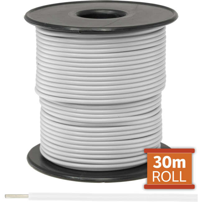 21-.08W-30M 30M WHITE HOOKUP WIRE/ CABLE (SOLD AS A ROLL OF 30M)