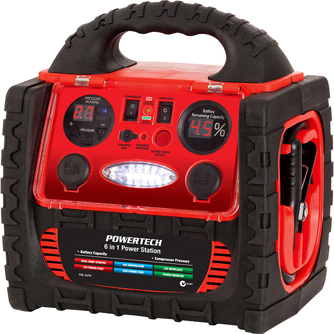 POWERTECH MB3694 6IN1 JUMP STARTER/ INVERTER COMPRESSOR/ WORK LIGHT