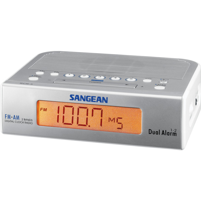 SANGEAN RCR5SW BASIC AM / FM BEDSIDE CLOCK RADIO SANGEAN SILVER & WHITE Radio Parts