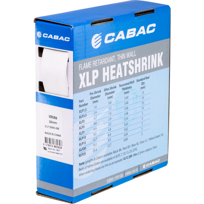 CABAC HS19.1WHT5M 19.1MM X 5M HEAT SHRINK BOX WHITE Radio Parts